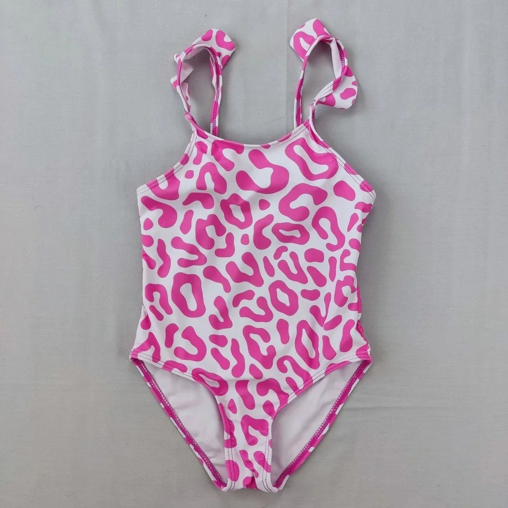 SHEIN Swimsuit Girls 5Y Pink Leopard One Piece Ruffle Strap sk24070557133 Animal